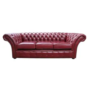 Chesterfield 3 Seater Old English Burgandy Leather Sofa Settee In Balmoral Style