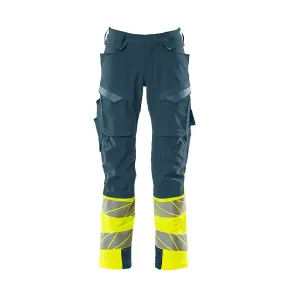 Mascot Accelerate Safe Trousers with Kneepad Pockets - Dark Petroleum/Hi-Vis Yellow   (36.5) (Leg Length - Regular)