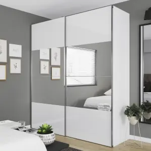 GoodHome Atomia Matt white Particle board Mirrored Wardrobe (H)2250mm (W)2000mm (D)655mm