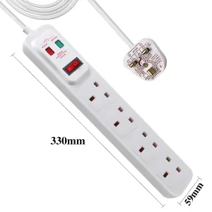 4 Way Extension Lead Surge Protecetd with Switched Socket White,2M