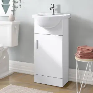 Rinse Bathrooms Gloss White Painted Bathroom Basin Sink Vanity Unit Cabinet Soft Close Door Hinges Floor Standing 450mm