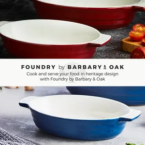 Barbary & Oak B0875002BLU Foundry Ceramic Oval Oven Dish With One Large And One Small Dish, Limoges Blue Bordeaux Red