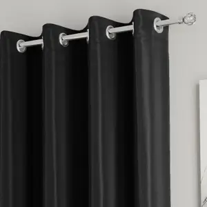 Enhanced Living Nightfall Plain Supersoft Black Thermal Blockout Eyelet Curtains - 66 x 54 inch (168 x 137cm)