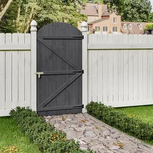 Grey Semi Braced Arch Top Strong Wooden Garden Gate with Latch H 180cm x W 90cm