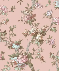 Galerie Cottage Chic Pink Trailing Floral Motifs EcoDeco Material Wallpaper Roll