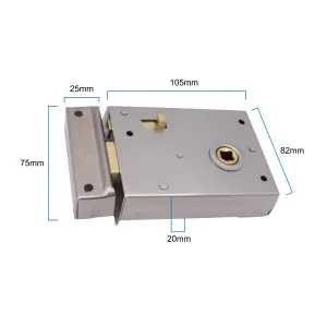 EAI Rim Latch Snib Lock Satin Chrome Surface Mounted Lock for Bathrooms 105 x 82mm