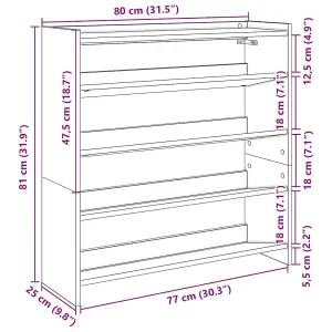 Berkfield Shoe Rack Brown Oak 80x25x81 cm Engineered Wood