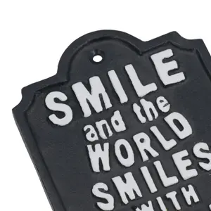 World Smiles With You Sign Plaque Cast Iron Garden House Home Wall Door