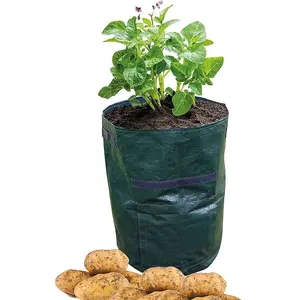 Set of 2 Potato Grow Bags - Indoor or Outdoor Garden Planting Bag with Side Flap, Drainage Hole & Handles - H45 x 30cm Diameter