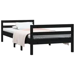 Berkfield Bed Frame Black 75x190 cm 2FT6 Small Single Solid Wood Pine