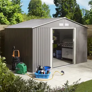 10 x 8 Double Door Metal Apex Shed (Light Grey)