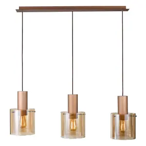 Luminosa Modern Hanging Pendant Antique Bronze, Black 3 Light  with Glass Shade, E27