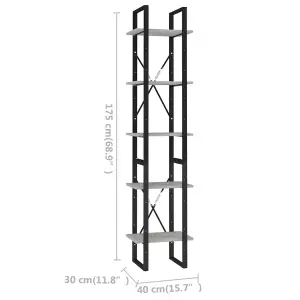 Berkfield 5-Tier Book Cabinet Concrete Grey 40x30x175 cm Engineered Wood