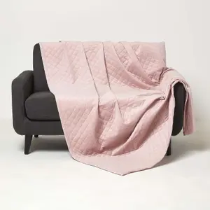 Homescapes Diamond Quilted Pink Velvet Throw