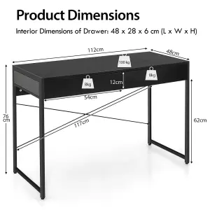 Costway Computer Desk Wooden PC Laptop Table Writing Workstation with 2 Drawers