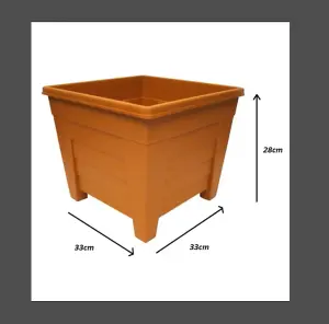 2 x 33cm Square Terracotta Colour Grosvenor Plastic Patio Planter