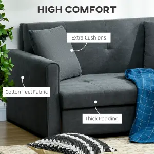 HOMCOM 2 Seater Sofa Bed Convertible Bed Settee w/ 2 Cushions Storage Dark Grey