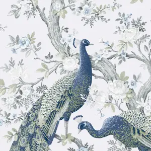 Laura Ashley Belvedere Midnight Peacock Smooth Wallpaper