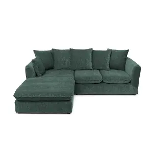 Lucas Water Repellent Velvet Chenille Left Facing Corner Sofa in Jungle Green