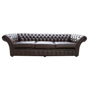 Chesterfield 4 Seater Sofa Settee Antique Brown Real Leather In Balmoral Style