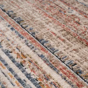 Beige Multicolour Distressed Bordered Soft Fringed Rug 200x290cm