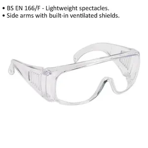 Lightweight Safety Spectacles - Clear Lens - Ventilated Side Shields - PPE