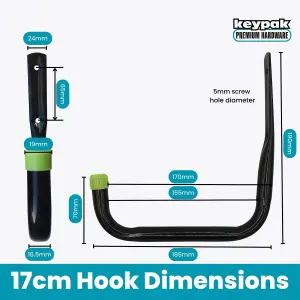 Heavy-Duty Garage Hooks, 17cm J Hooks for Storing Power Tools Ladders Bikes Folding Chairs, 30kg Load per Hook (Pack of 5)