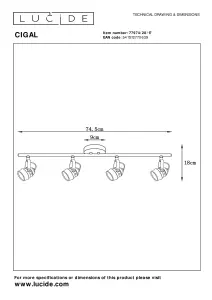 Lucide Cigal Cottage Ceiling Spotlight Bar - LED - GU10 - 4x5W 2700K - Copper