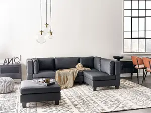 Corner Sofa with Ottoman UNSTAD Black Left Hand