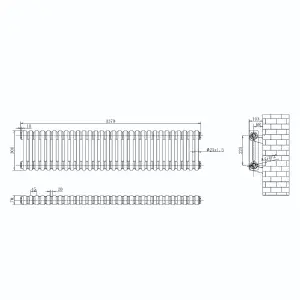 Braxton White Double Horizontal Column Radiator - 300x1370mm