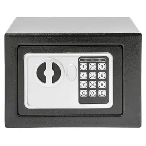 Safe - electronic with double bolt locking system, LED display, code and keys, 17 x 23 x 17 cm - black