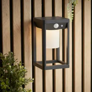 Modern Solar Powered Wall Light with PIR & Photocell - Textured Black Finish