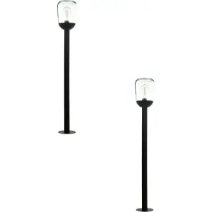 2 PACK IP44 Outdoor Bollard Light Black Aluminium & Glass 60W E27 Lamp Post