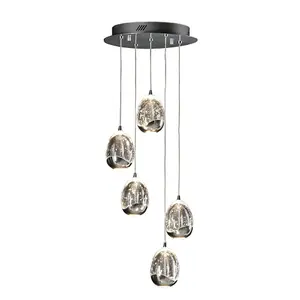 Luminosa Roc Integrated LED 5 Light Dimmable Crystal Cluster Drop Ceiling Pendant with Remote Control Chrome