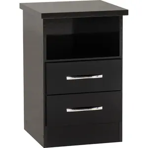 Cascio 2 Drawer Bedside Table Black Gloss