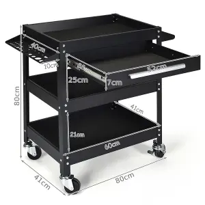 Costway 3-Tray Tool Cart Rolling Utility Cart Tray Organizer w/ Drawer & Wheels