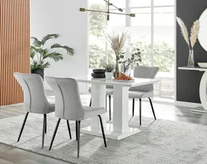 Furniturebox UK 4 Seater Dining Set - Imperia White High Gloss Dining Table and Chairs - 4 Light Grey Nora Black Leg Chairs