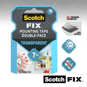 3M Scotch-Fix Transparent Mounting Tape (L)5m (W)19mm