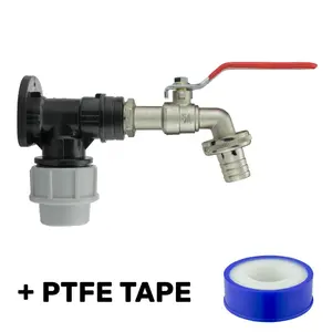 Garden Watering tap/Stopcock 25mm Water Pipe MDPE Back/Wall Plate+Lever tap+Free Thread Seal Tape