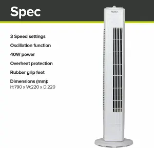 Prodex PX5229W Tower Fan, Oscillating, 3 Speed, 29 Inch, White