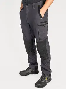 BISLEY WORKWEAR FLX & MOVE STRETCH UTILITY CARGO TROUSER WITH KEVLAR KNEE PAD POCKETS BLACK 32R