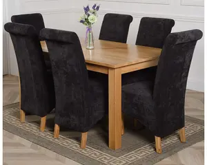 Oslo 150 x 90 cm Medium Oak Dining Table and 6 Chairs Dining Set with Montana Black Fabric Chairs