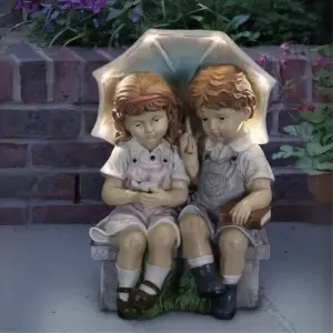 Solar Kids Garden Ornament Statue Outdoor Figure Lighting Patio Flower Bed