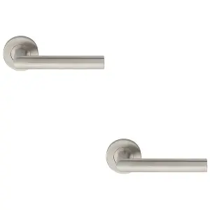 2 PACK - PAIR Straight Mitred Bar Handle on Round Rose Concealed Fix 201 Satin Steel