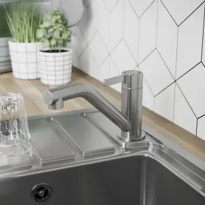 GoodHome Kawa Stainless steel effect Kitchen Top lever Tap