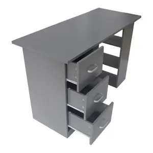 Grey 120cm Computer Desk PC Table Workstation w/ 3 Shelf & Drawers Dark Grey