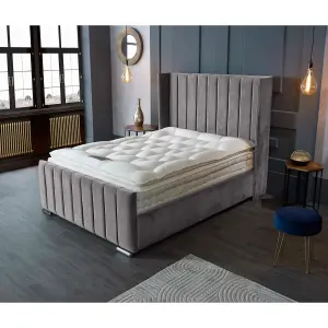 Meriso Plush Velvet Silver Bed Frame