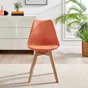 Stolm Bright Moulded Plastic Dining Chair with Wooden Legs and Foam Cushion Seat (Set of 2) Orange