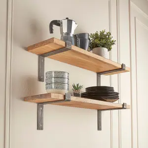 Rustic Wooden Shelves with Brackets -80cm Wall Shelves Pack of 2 - 22.5cm Deep