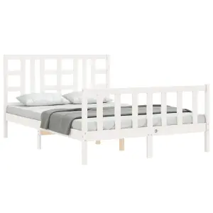 Berkfield Bed Frame with Headboard White King Size Solid Wood